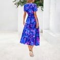 thumbnail image 3 of RYDCOT Women's 2025 Summer Floral Midi Dress Cap Sleeve V Neck Ruffle Long Boho Casual Beach Vacation Dresses Dresses for Women Wedding Guest 2025&nbsp; Blue, 3 of 3
