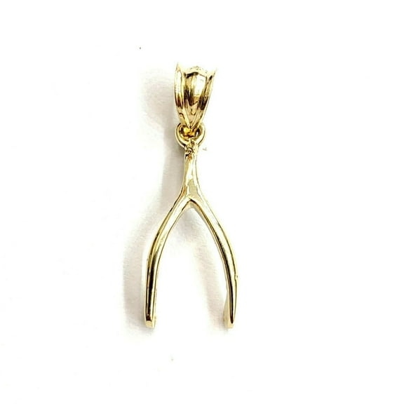 New 14k yellow Gold tiny wishbone pendant lucky good luck gift fine jewelry 0.5g