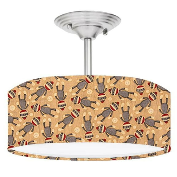 888 Cool Fans DR-0001207 Sock Monkey 2-Light Brushed Nickel Drum Style LED Lamp Fixture