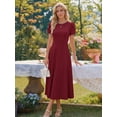 thumbnail image 4 of Merokeety Womens Summer Dresses Crewneck A Line Pleated Flowy Midi Dress With Pockets Wine M, 4 of 6
