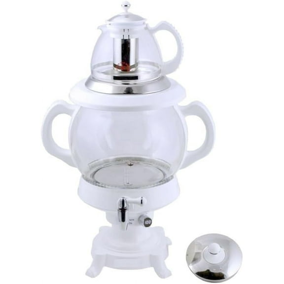 Electric Samovar Digital Display Tea Maker Water Kettle Glass Teapot 5 1=6 Liter 110V 1100w Auto Shut Off, Keep Warm White