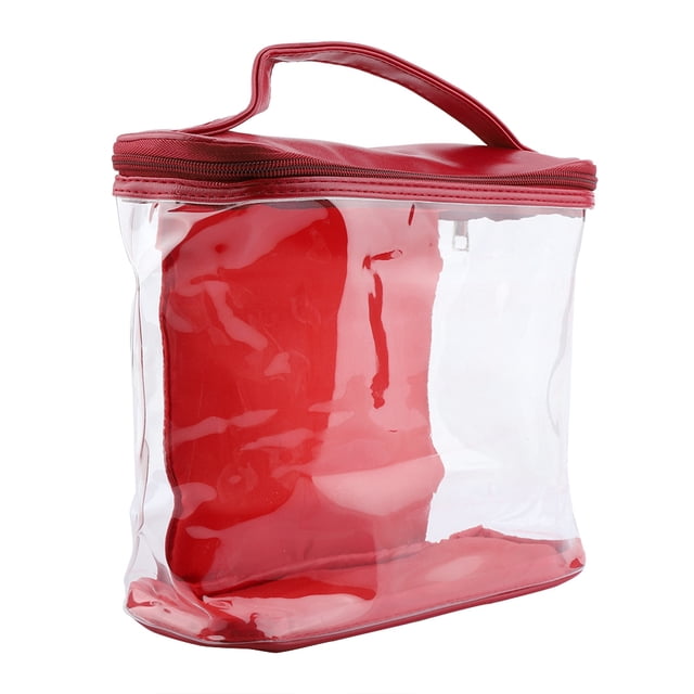 Organizador de viaje transparente para maquillaje y artículos de tocador, estuche de belleza perfecto con capacidad adicional, bolsa de cosméticos grande de color rojo vino