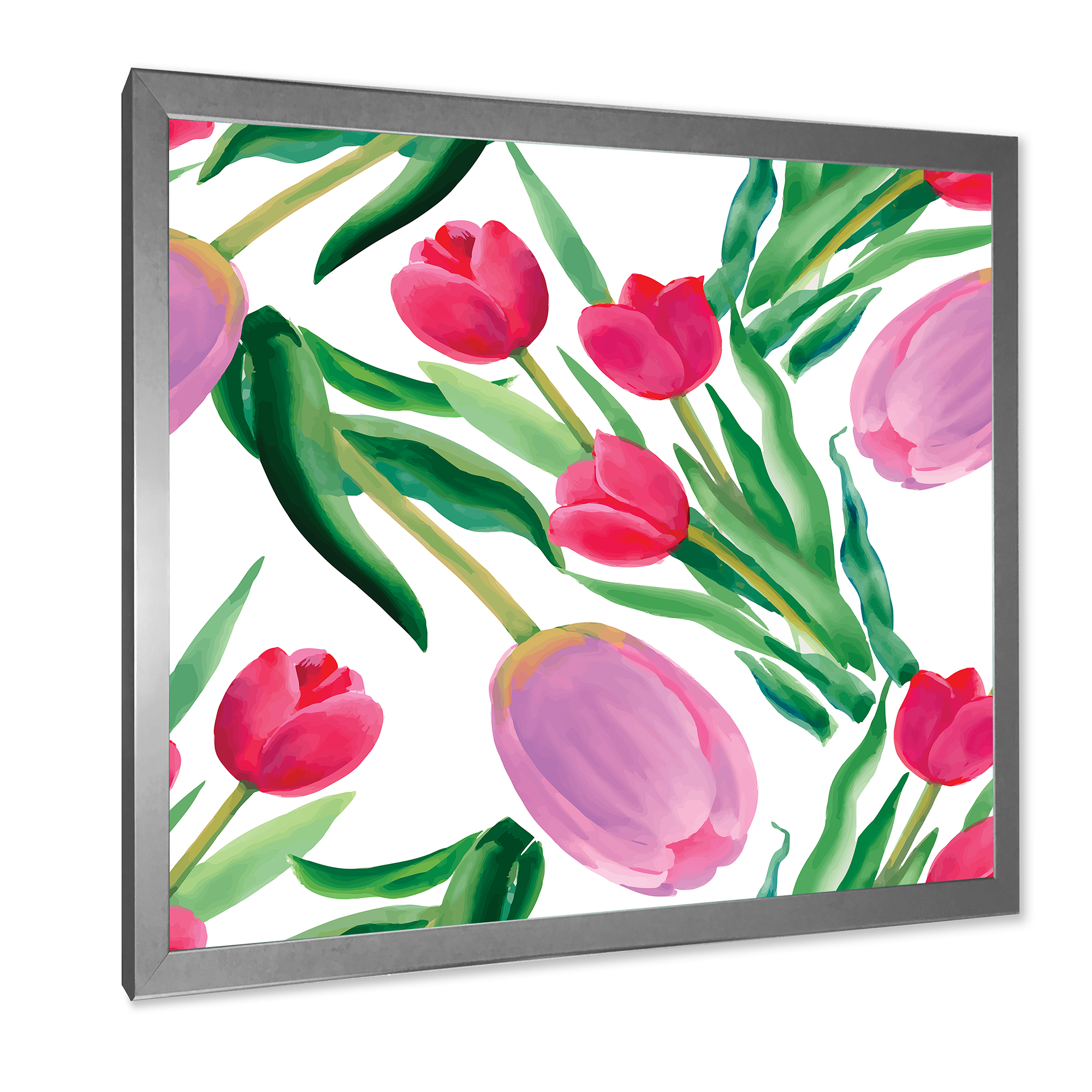 Designart 'Blooming Beautiful Pink Tulips Flowers On White' Traditional Framed Art Print