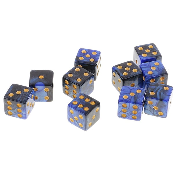 Juego de 10 dados de seis caras de colores surtidos para juegos de rol y juegos de mesa. Azul negro