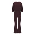 thumbnail image 4 of Scyoekwg Women's Fall Two Piece Outfits Round Neck Long Sleeve Tops Wide Leg Pants Casual Fashion Matching Outfits Two Piece Set Lounge Set (Coffee,L), 4 of 6