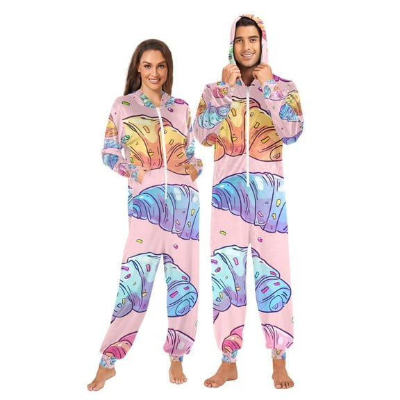 Cute Croissants Adult Unisex Onesie Pajamas Slim Fit One Piece Suit Pjs Sleepwear Pajama Jumpsuit