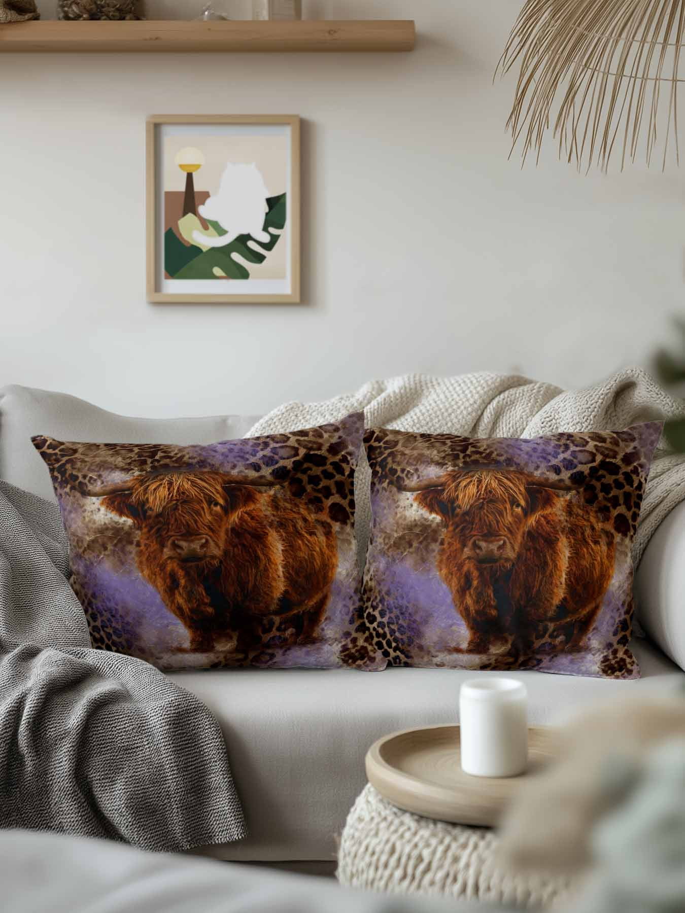 1 Pack Outdoor Throw Pillow, Purple Cow Leopard Waterproof Pillow with Insert Included, Aesthetic Vintage Animals Farmhouse Decorative Accent Cushion Sofa Pillows for Patio Porch, 18 x 18 In