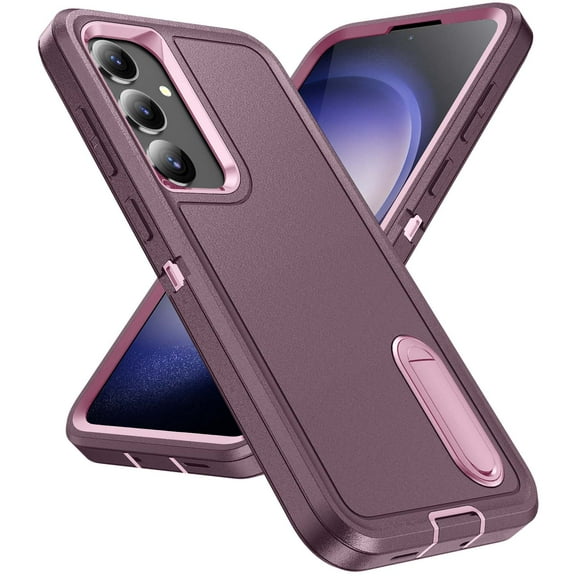 Feishell Case for Samsung Galaxy S24,Heavy Duty 3 Layer Military Protection with Hidden Kickstand Shock Resistant Armor Hybrid Bumper Rugged Rubber Phone Cover,Purple Pink