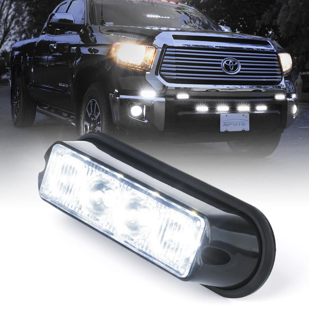 Xprite White & Red 4 LED 4 Watt Emergency Vehicle Waterproof Surface Mount Deck Dash Grille Strobe Light Warning Police Light Head with Clear Lens 