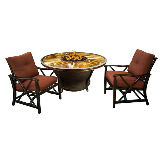 Oakland Living Novara Aluminum 3 Piece Fire Pit Chat Set