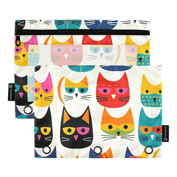 2 Pack Pencil Pouch for 3 Ring Binder Zipper Pencil Case Cats Clear Window Pencil Bag Organizers