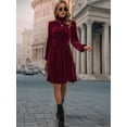 thumbnail image 5 of Female Floral Sleeve Wear to Work Church Wedding Guest Party Dresses Wine Red S, 5 of 7