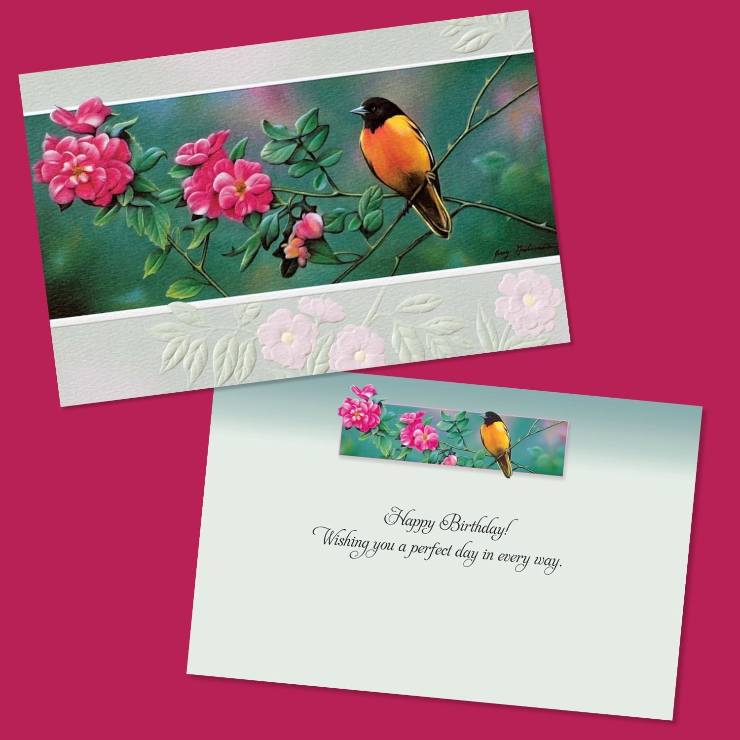 Pumpernickel Press Deluxe Embossed Birthday Card Assortment – “Wild Birds”, 30 Ct