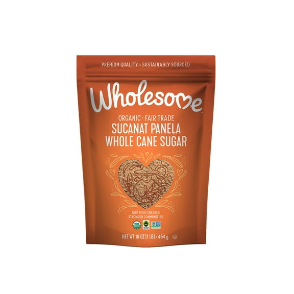 Wholesome Sweeteners Organic Sucanat, Unrefined Whole Cane Sugar, Fair Trade, Non GMO & Gluten Free, 1 Pound (Pack of 12) (45025)