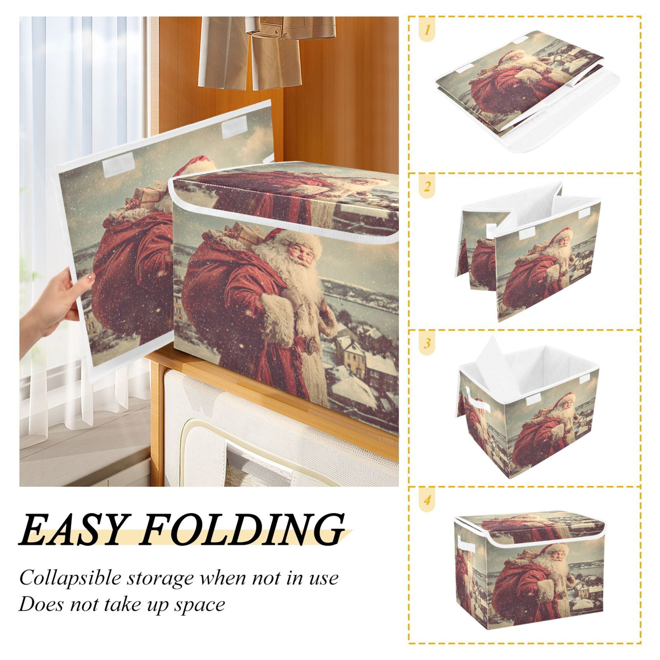 IAUYY 42*32*30cm Storage Bin with Lid Storage Boxes with Handles,300D Oxford Fabric+Hollow Board Applicable to Clothes Storage Office Storage,An Old Photo