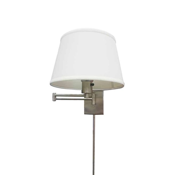 Hampton Bay Brushed Nickel Swing Arm Sconce with White Fabric Shade
