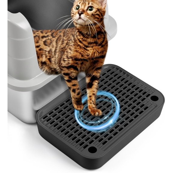 Litter Box Step, Litter Box Ramp/Catcher with Wooden Base, Anti-Tracking & Easy to Clean, Ideal for Small & Elderly Cats