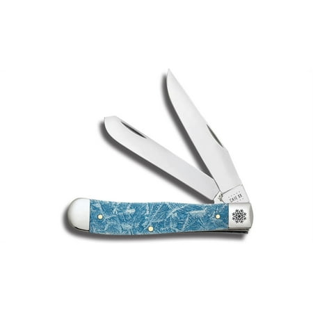 Case XX Knives Christmas Trapper Knife Blue Color Wash Natural Bone Stainless Pocket Knife 10597