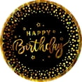 thumbnail image 1 of 24 Pz Plato Pastelero de Cartón Premium Happy Birthday Hb Negro Confeti Oro, 1 of 4