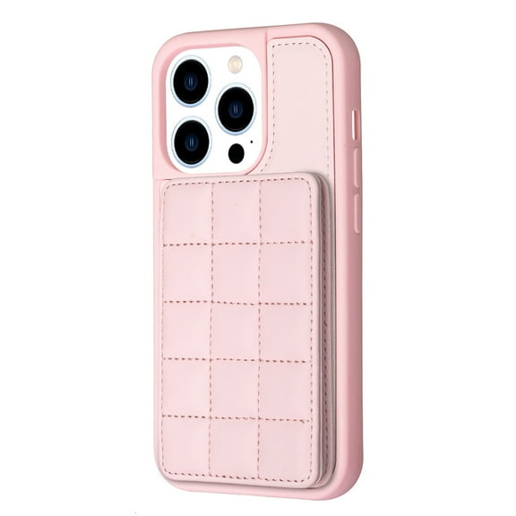 ELEHOLD for Apple iPhone 14 Card Holder Back Case with Pockets, Premium PU Leather ID Cash Credit Slots Magnetic Kickstand Flip Folio Slim Hard Protective Cover, pink