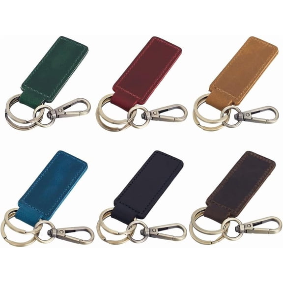 PH 6 Colors Genuine Leather Key Tags Cowhide Keychain Card Holder Initial Key Ring Key Fob for Men Women Wallet Chain Purse Backpack Accessory Gift for Father's Day Husband 5.5x1.1 Inch Colorful