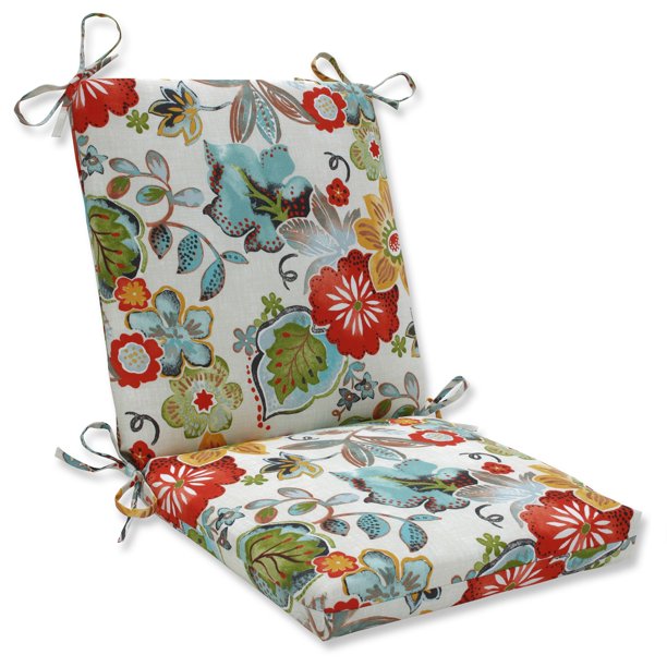 36.5” Baby Blue and Red Floral Outdoor Patio Chair Cushion with Ties ...