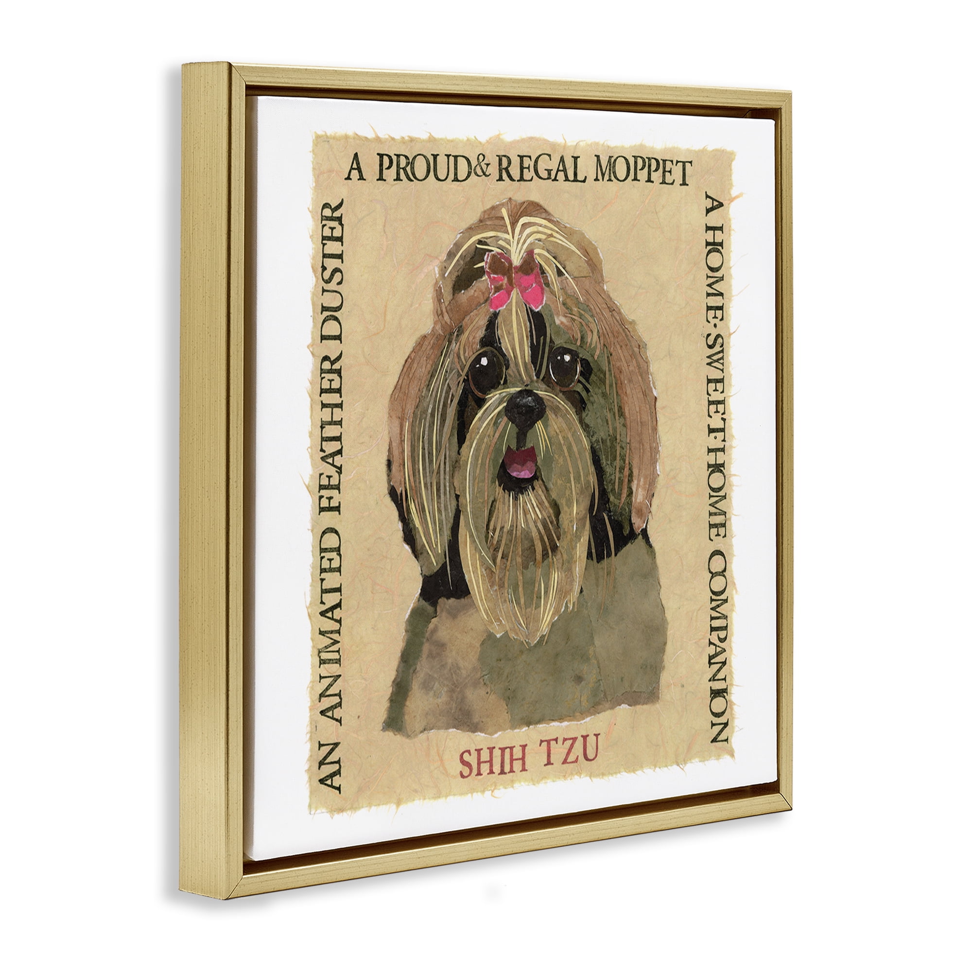 Stupell Industries Fun Shih Tzu Pet Phrases Animals Painting Gold Floater Framed Canvas Art Print Wall Art, 18 x 18
