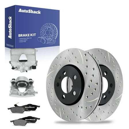 AutoShack Front Drilled & Slotted Brake Rotors Ceramic Brake Pads Calipers | Replacement for 1999 2000 2002-2004 VW Jetta 2002 Golf 1.9L 2.0L 2.8L FWD | E-Coated | 8-PC Brake Kit | ShadowGuard