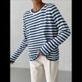 thumbnail image 4 of Suéter de Punto Suave A Rayas para Mujer, Camisas Holgadas Azul L, 4 of 10