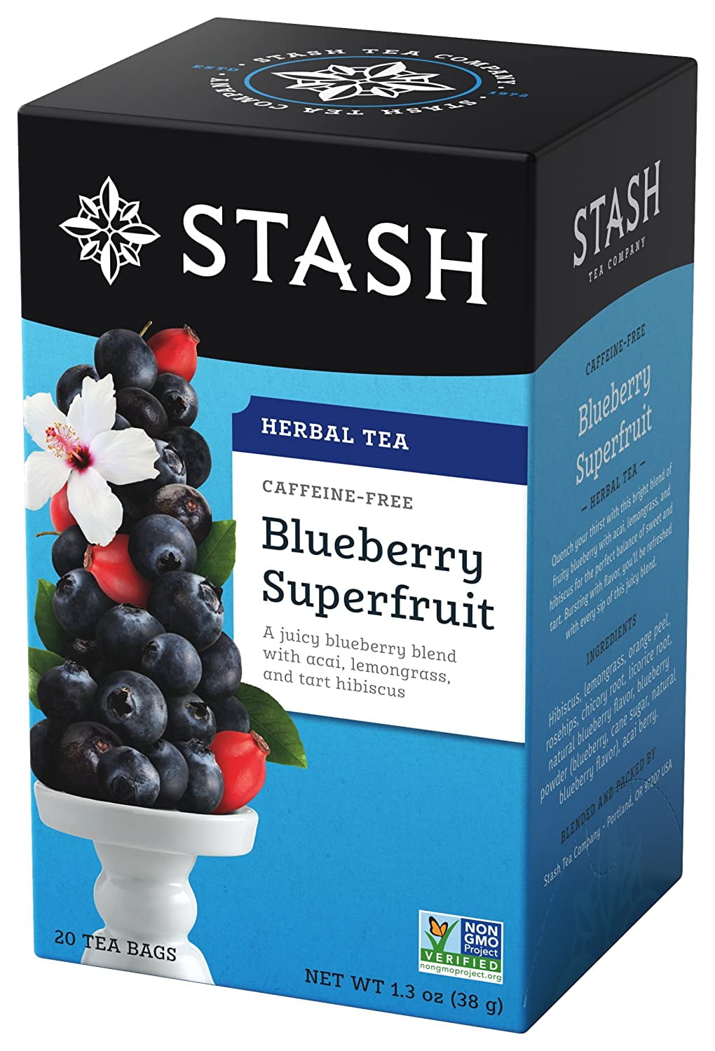 Stash Tea Blueberry Superfruit Herbal Tea 20 Count Tea Bags in Foil