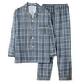 thumbnail image 2 of Mens Pajamas Set Plaid Home Wear Cardigan Long Sleeve Collared Top And Loose Pants Sleep Pajama Lightweight Sleepwear Loungewear with Pockets, 2 of 3