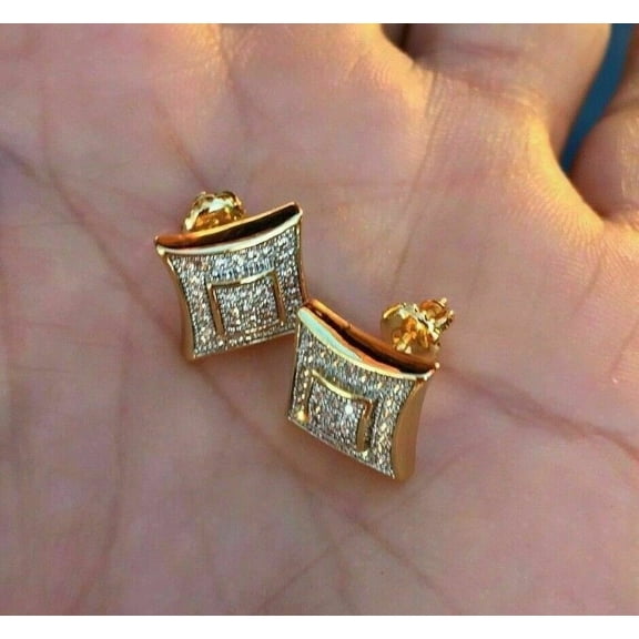 14K Yellow Gold Plated Men's Cluster 2Ct Round Cut Simulated Diamond Stud Earrings For Him Silver