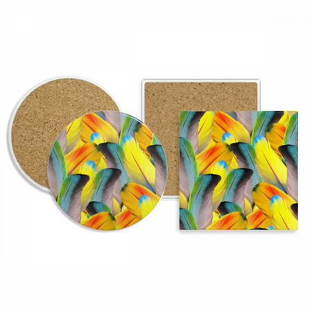 

Feather Colorful Flower Sunlight Coaster Cup Mug Holder Absorbent Stone Cork Base Set