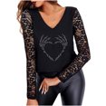 thumbnail image 1 of Moda mujer cuello en V ahueca hacia fuera encaje manga larga camiseta otoño blusa Tops Fridja  hkj4622, 1 of 6