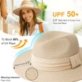 thumbnail image 2 of Women Straw Panama Hat Travel Fedora Beach Sun Hat Summer Wide Brim Straw Roll up Hat UPF 50+, 2 of 5