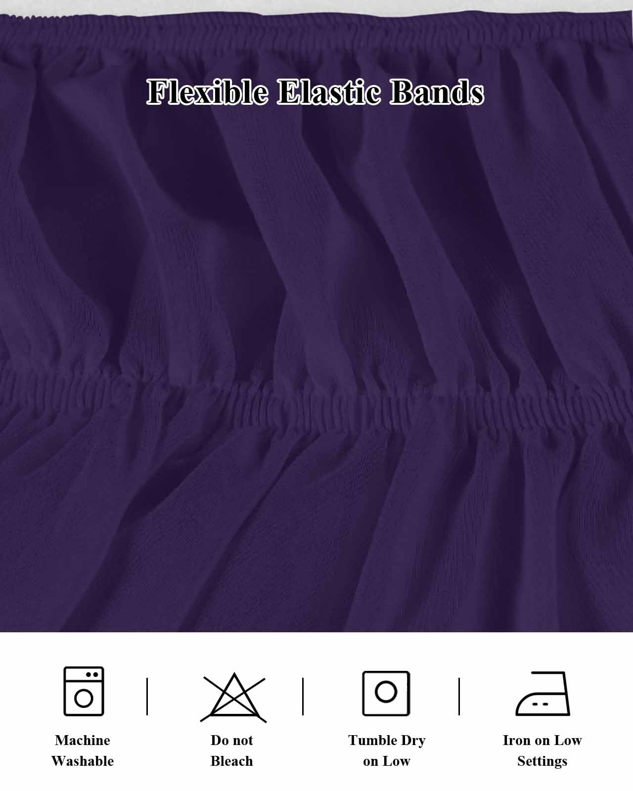 Solid Color Ruffle Bed Skirt Queen Size Dark Purple Adjustable Elastic Dust Bed Skirts Wrap Around Bedskirt Wrinkle Free Easy Fit with 16 Inch Drop