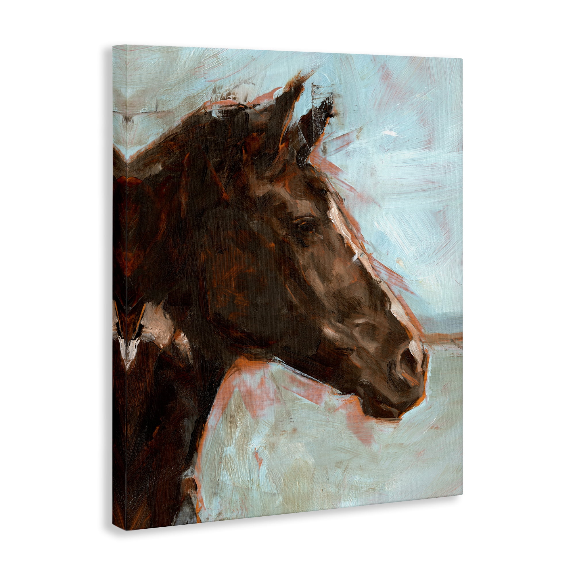 Stupell Industries Brown Horse on Blue Animals Painting Wrapped Canvas Art Print Wall Art, 16 x 20