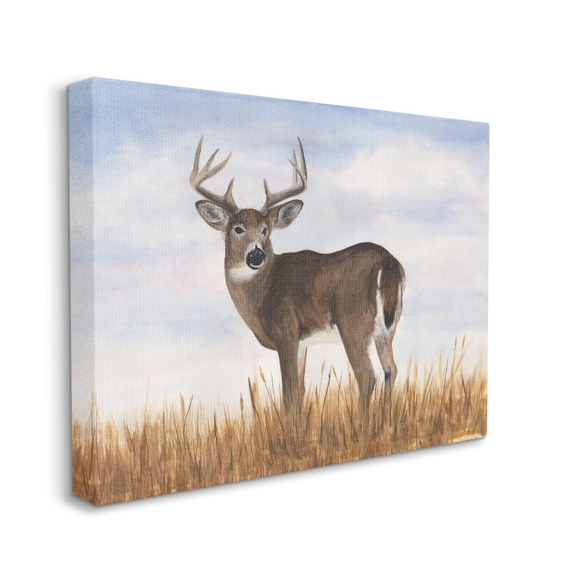 Stupell Industries Deer in Country Grass Animals & Insects Painting Gallery Wrapped Canvas Art Print Wall Art, 30 x 24