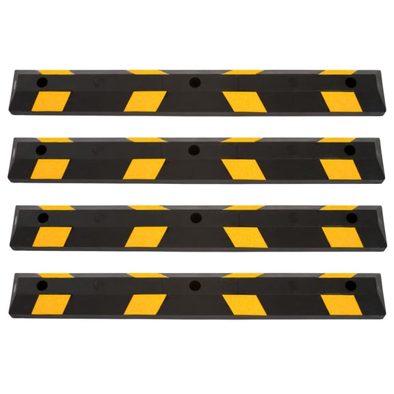 Guardian Parking Stop, 4-Foot Long Rubber Curb with Mounting Holes, Black/Yellow, 4 Pack