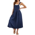 thumbnail image 4 of Amzcrzy Sundresses for Women Pleated Spaghetti Strap Long Dresses Casual Loose Solid Color Womens Summer Dresses Trendy A-Line Beach Dress with Pockets M, 4 of 8
