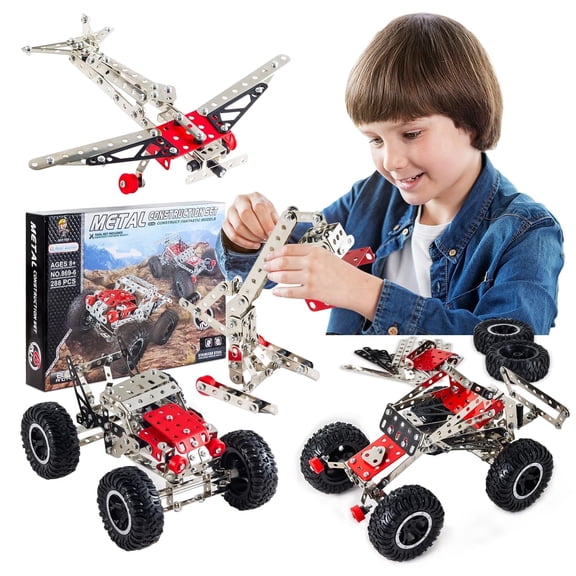 Volico 6-in-1 STEM Kit - Engineering Metal Truck, Airplane and Sports Car Excavator Toy for Boys 8-12 - STEM Building Toys for Kids 8-10 Educational Toys for Kids Boys Model Kit
