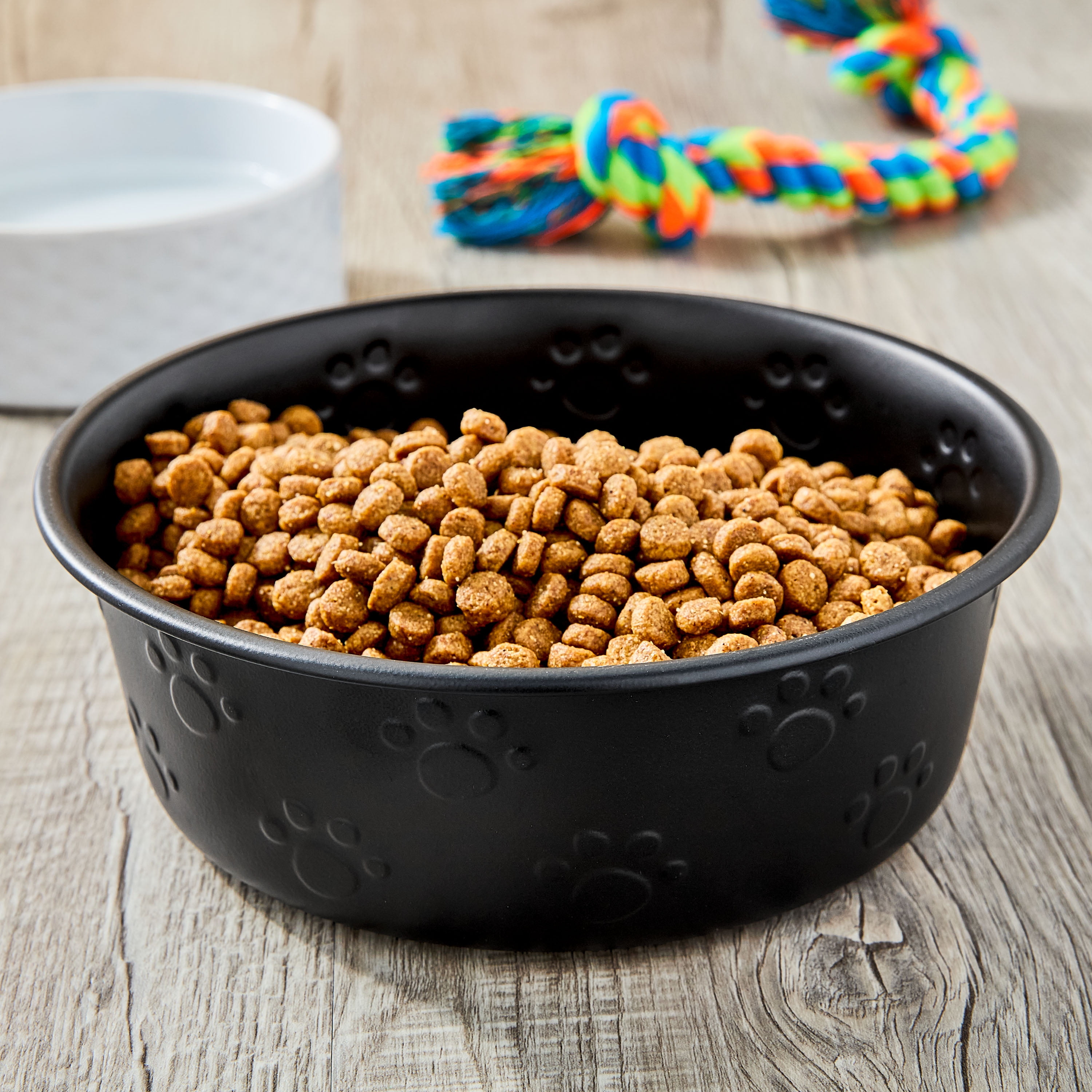 Vibrant Life Large Stainless Steel Embossed Dog Bowl, Black Paws