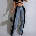 thumbnail image 2 of Two-Tone High-Waisted Wide-Leg Jeans with Striped Side Panels, 2 of 9