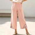 thumbnail image 5 of Levmjia Women's Embroidered Capri Pants High Waisted Wide Leg Cropped Trousers with Pockets Casual Loose Fit Elastic Waist Summer Pants, 5 of 9