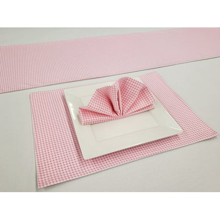 

Pink & White Checked Gingham Placemat Table Runner Cloth Napkins Set by Penny s Needful Things (6 Napkins & 6 Placemats) (4 Feet Long Table Runner) (White)