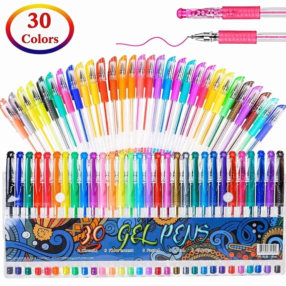 Rongyman 30 Colors Fine Tip Gel Pens Set, 40% More Ink Smooth Colored Gel pen for Adult Coloring Books, Drawing, Journaling & Art Creation