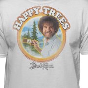 Teelocity Happy Trees Graphic T-Shirt (Medium - Standard Fit, White)