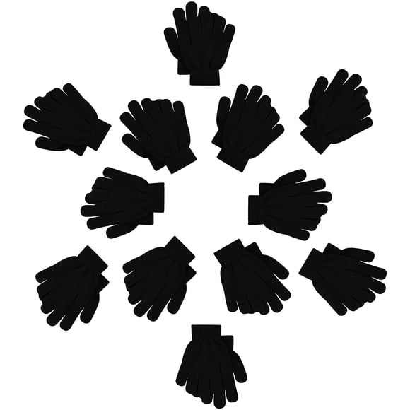 12 Paires de Gants Magiques d'Hiver pour Enfants et Tout-Petits, Extensibles et Chauds, Paquet en Vrac Garçons Filles Enfants (12 Paires Noir)