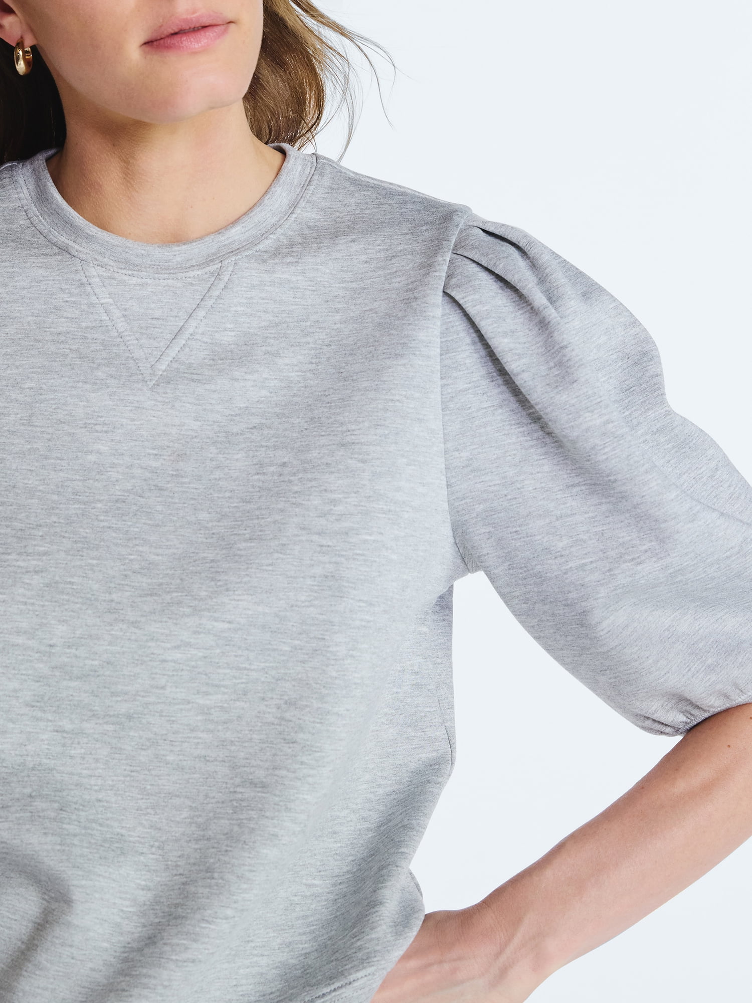 Scoop Women's and Women's Plus New Scubaknit Pleated Sleeve Top, Sizes XS-4X