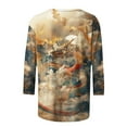 thumbnail image 4 of LYXSSBYX 3/4 Sleeve Shirts for Women Women's Fashion Dragon Print T-Shirt 3/4 Sleeves Blouse Round Neck Casual Tops, 4 of 5